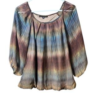 Sara Michelle Ombre Blouse Earthy Tones Size PXL Flowy Pleated Boho Festival Art